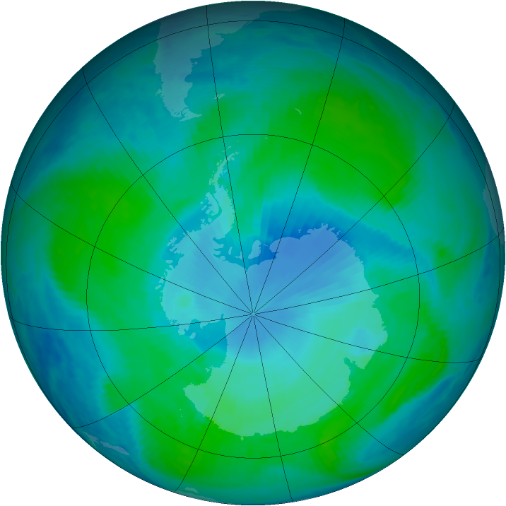 Antarctic ozone map for 20 January 1999